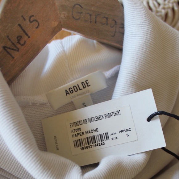 AGOLDE NWT Extended Rib High Neck Cream White Turtleneck Balloon Sleeve Sweater - Picture 15 of 15